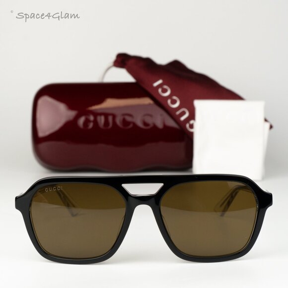 Gucci Men Sunglasses Black Brown Pilot GG1823SA 003 NEW AUTHENTIC